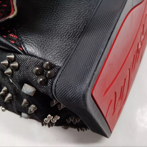 Christian Louboutin Studded Black denim and Red Backpack - Picture 6 of 11